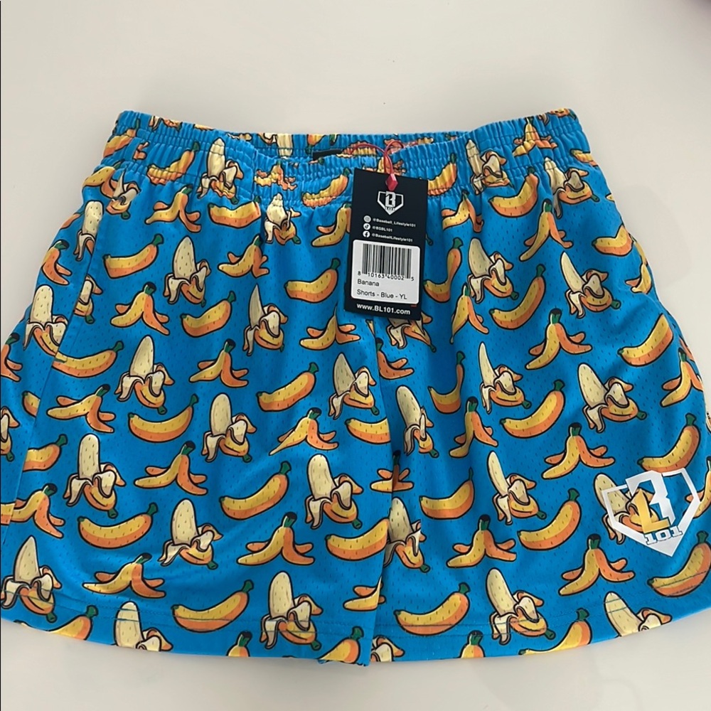Baseball Lifestyle Blue and Yellow Banana Print Shorts with Elastic Waistband